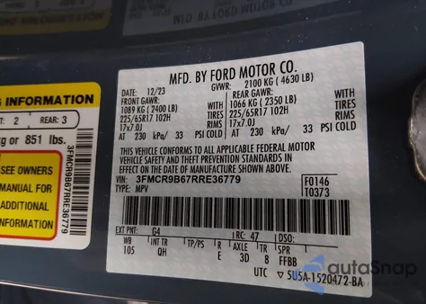 2024 Ford Bronco Sport Big Bend из США, поврежденный, VIN 3FMCR9B67RRE36779